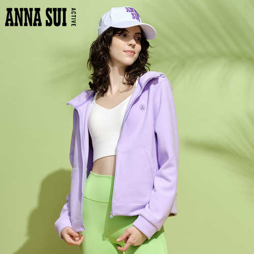 ANNA SUI安娜苏运动 抓绒摇粒绒针织可调节连帽抽绳外套长袖拉链 - 图2
