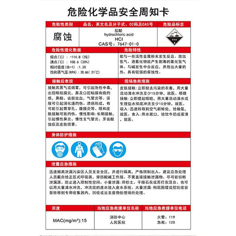 硫酸危化学安全周知卡危化品标识标签贴危险化学品安全周知卡MSDS仓库警示牌告示牌标志技术说明书安全风险点