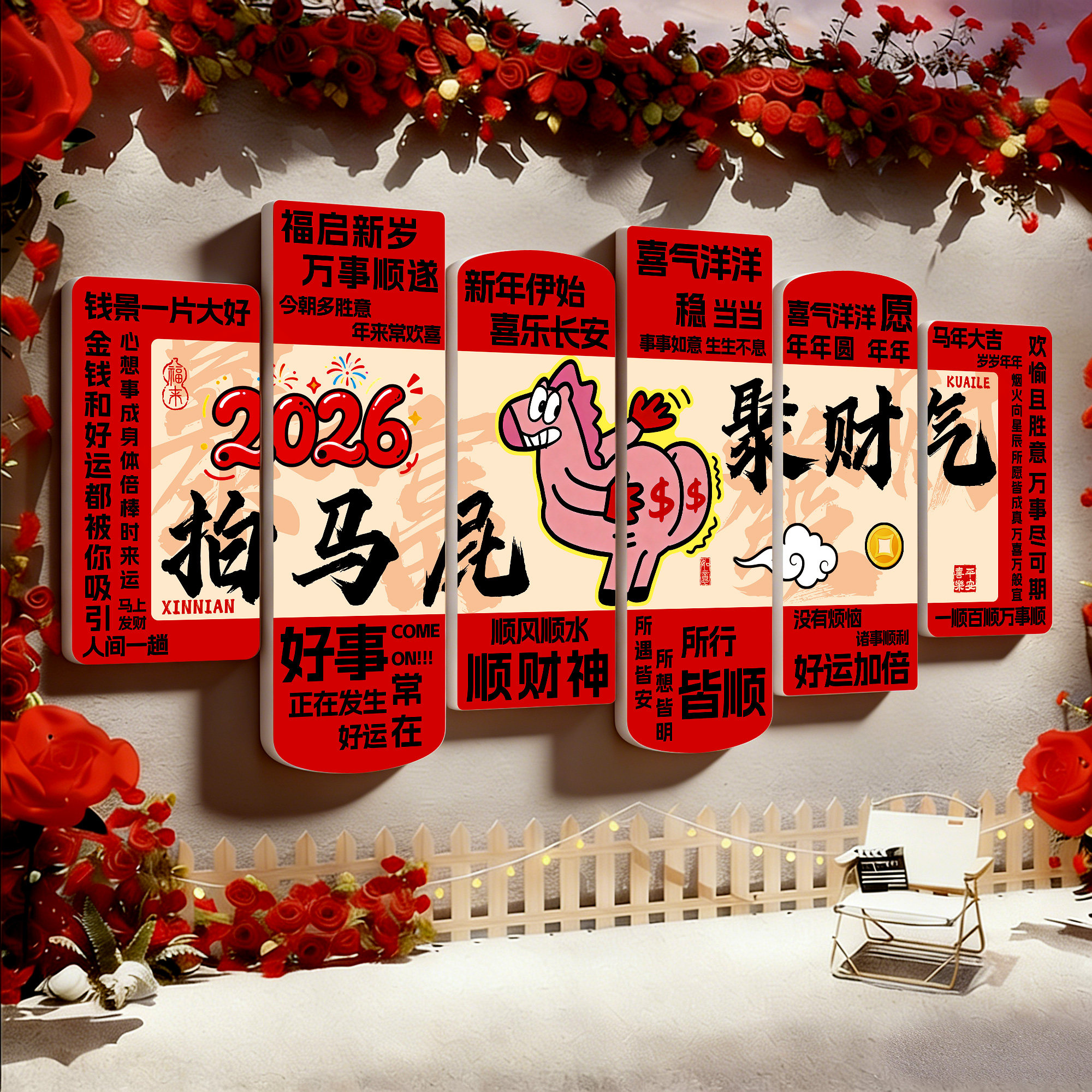 2026新年装饰品氛围布置马年许愿墙万事顺利拍拍马屁立体墙贴纸QT,淘宝优惠券,粉丝福利购,淘宝优惠卷