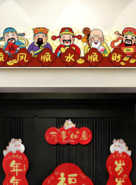 鸿运当头财神入户门头上方贴纸画