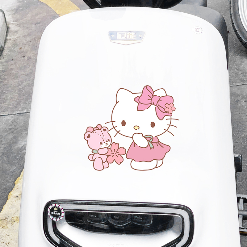 摩托电动机车汽车贴纸卡通个性KT猫小熊花车窗车身划痕遮挡装饰贴 - 图0