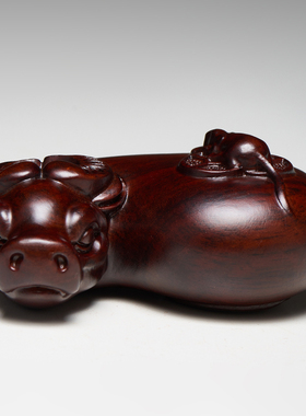 黑檀木雕刻牛转乾坤摆件实木老鼠手把件挂件汽车后视镜挂件工艺品