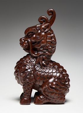 天然黑檀木雕祥瑞麒麟摆件文玩手把件客厅实木玄武神兽雕刻工艺品