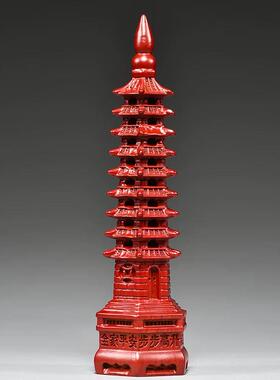 红色纯木质文昌塔九层摆件实木雕刻9层13层办公室书房装饰工艺品