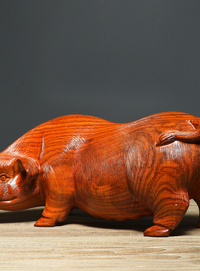 客厅动物生肖猪工艺品红木雕刻