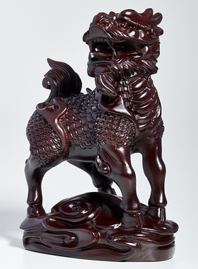 刺史黑檀木雕麒麟摆件