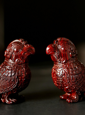 刺史小叶紫檀青铜鸟手把件