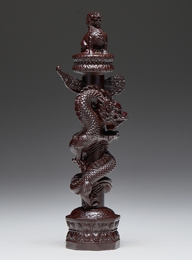 黑檀木雕华表柱摆件九龙柱盘龙柱流云龙中华柱家居客厅装饰工艺品