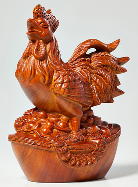 刺史实木雕刻鸡摆件工艺品