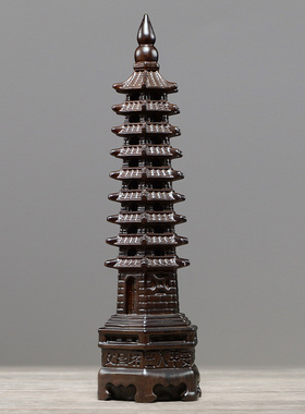 黑檀木雕13层文昌塔摆件