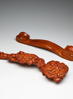 红色木雕刻灵芝如意摆件木质工艺品家居客厅玄关装饰开业乔迁礼品
