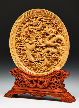 太行崖柏木雕刻龙凤摆件