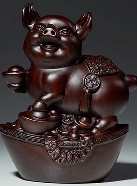 绿色木头福猪摆件十二生肖三合动物家居客厅创意摆设实木猪工艺品