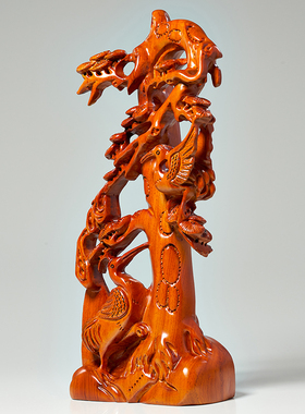 松鹤延年实木摆件老人生日礼物