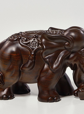 实木雕刻公母大象摆件一对
