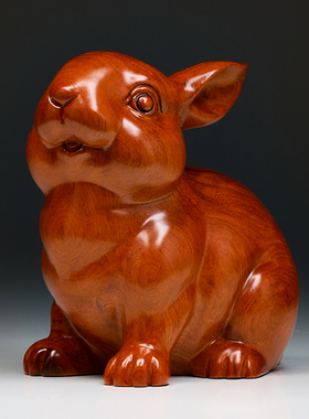 刺史花梨木雕兔子摆件