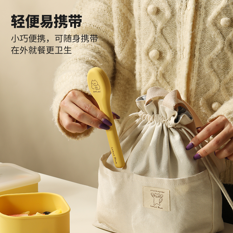 蓝莲花不锈钢便携餐具套装勺子筷子收纳盒个人饭盒便当外带专用 - 图0