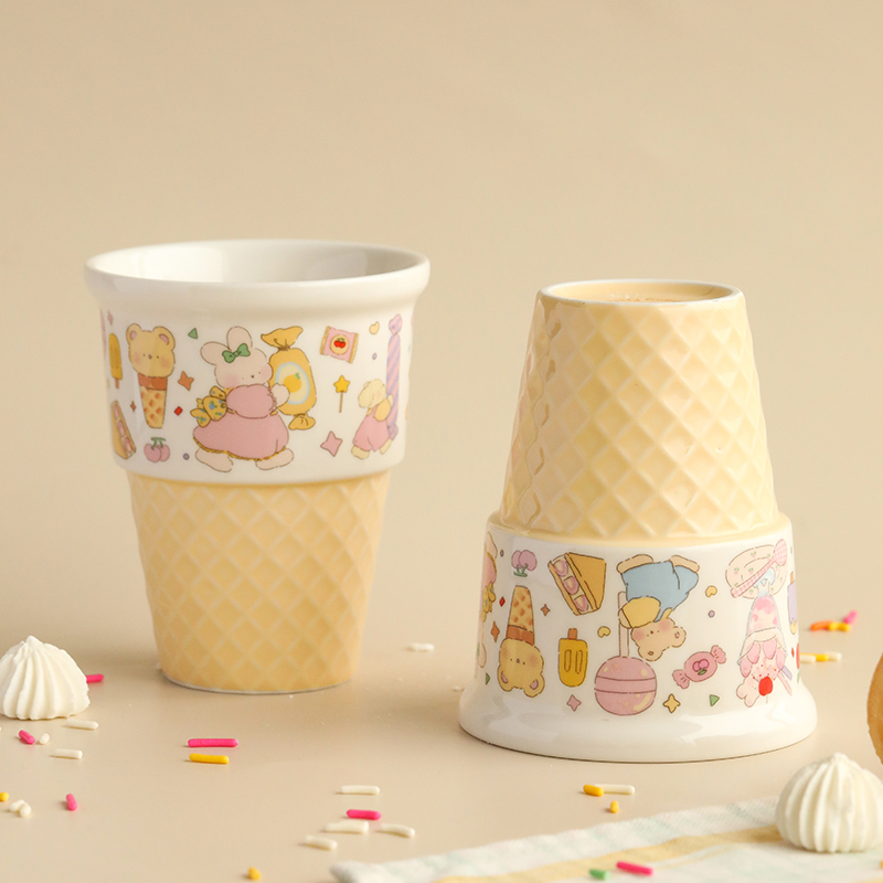 蓝莲花冰淇淋马克杯陶瓷家用创意水杯高颜值设计卡通奶fufu早餐杯