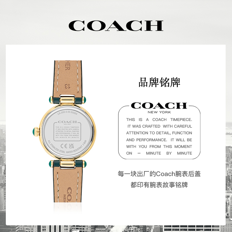 【618】COACH/蔻驰CARY系列石女士英小绿表皮表带女表欧美手表 - 图1