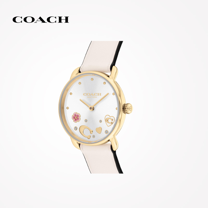 【520礼物】COACH/蔻驰ELLIOT系列樱花粉茶玫瑰日晖石英手表女表