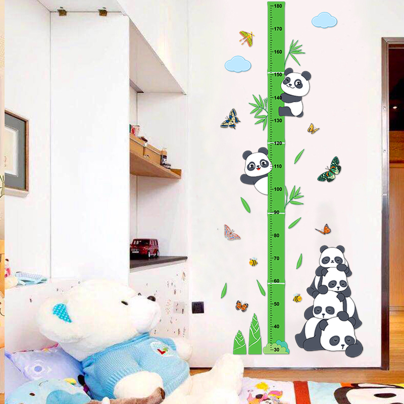 可爱卡通熊猫身高贴测量身高尺墙贴纸可移除身高贴纸小孩房间装饰-图1