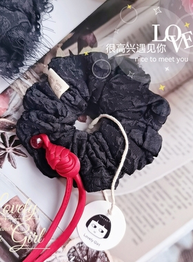 原创自制新中式印花布艺发圈