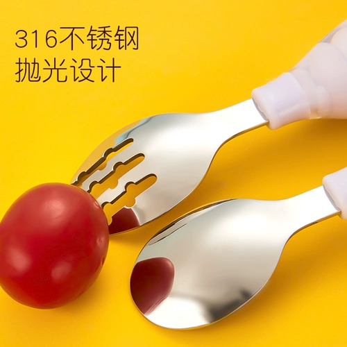 Детская ложка для тренировок, мультяшная посуда из нержавеющей стали, комплект