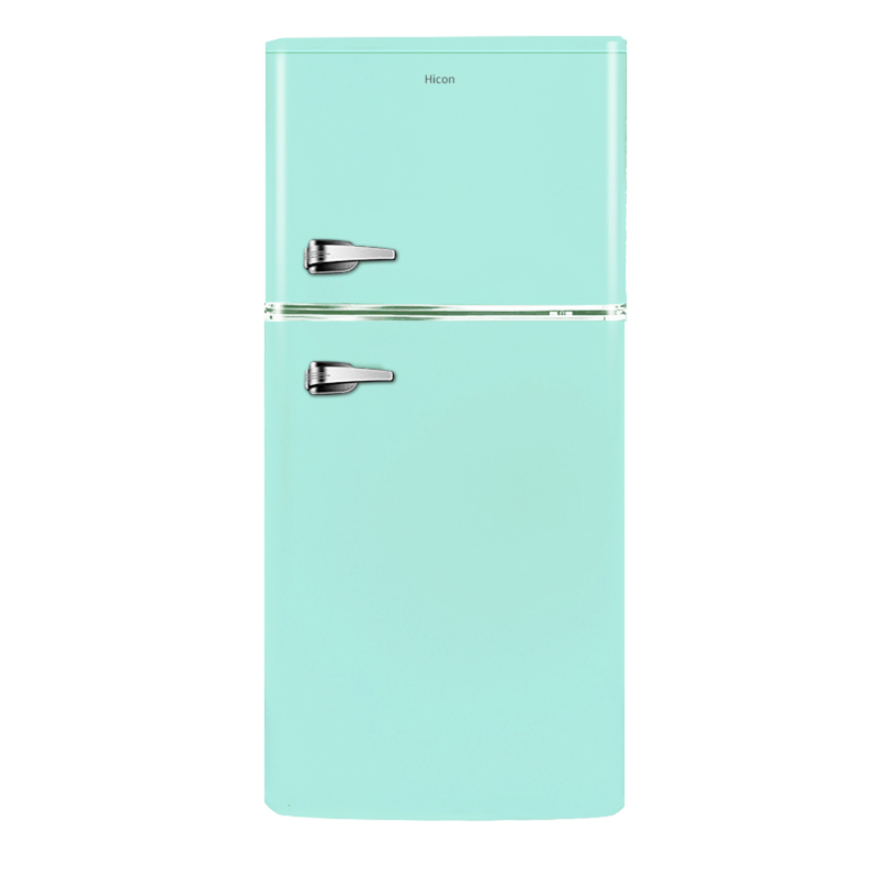 惠康131L冰箱家用小型双开门冷藏冷冻一级能效宿舍用静音复古冰箱-图0