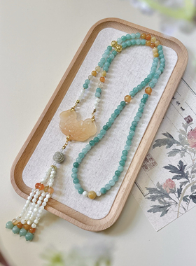 国风新中式天然金丝玉秋香绿璎珞流苏背云汉服旗袍项链搭配饰品女