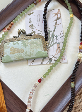 国风原创新中式斜挎长链手工刺绣小包链配旗袍汉服项链零钱包饰品