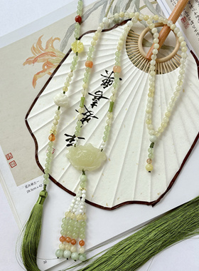 国风新中式荷花锁长璎珞流苏项链