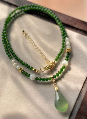 国风岫玉水滴碧玉色锁骨链精致百搭日常汉服新中式配饰璎珞项链女