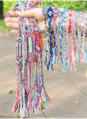 欧美热卖七彩棉线编织手绳尼泊尔民族风手工编织友谊手链短款