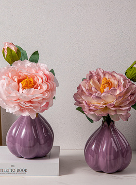 仿真牡丹花束陶瓷花瓶摆件