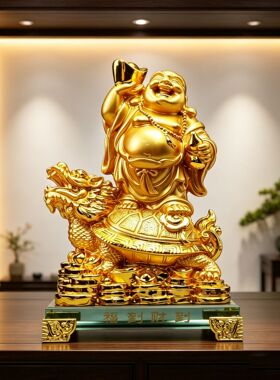 树脂工艺品金色招财弥勒佛小摆件家居客厅办公室装饰公司开业贺礼