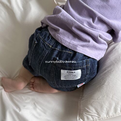 CON韩国进口童装代购26夏男女婴小童薄时尚纯色简约百搭牛仔短裤 - 图2