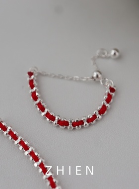 925纯银抽拉可调节红绳戒指