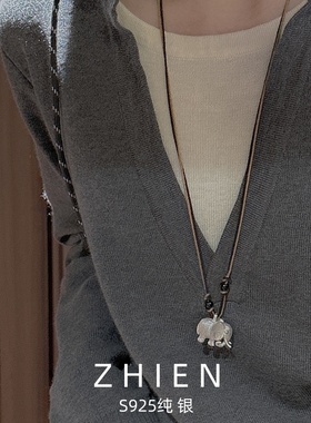 S925纯银大象项链女磨砂工艺