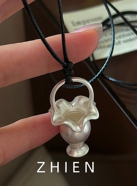 925纯银立体花瓶吊坠毛衣链