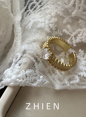 S925银心形钻开口戒指女