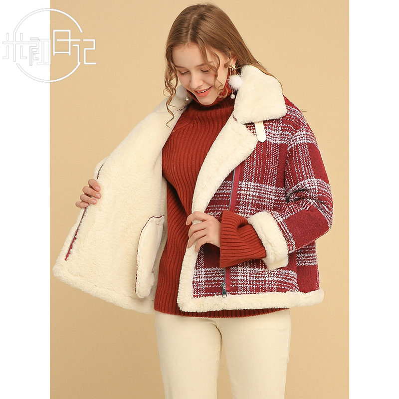 2020秋冬款流行韩版外套粗花呢大衣 米初日记毛呢外套