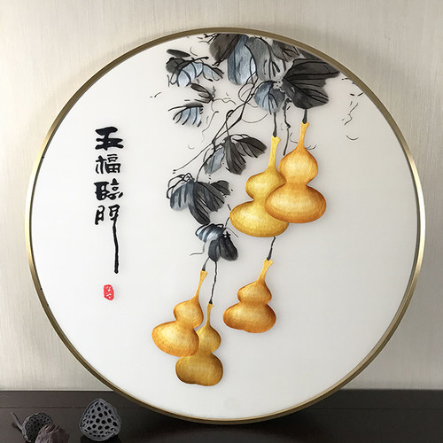 苏绣圆形直径80CM新中式玄关客厅单面绣成品挂画手工刺绣山水花鸟 - 图2