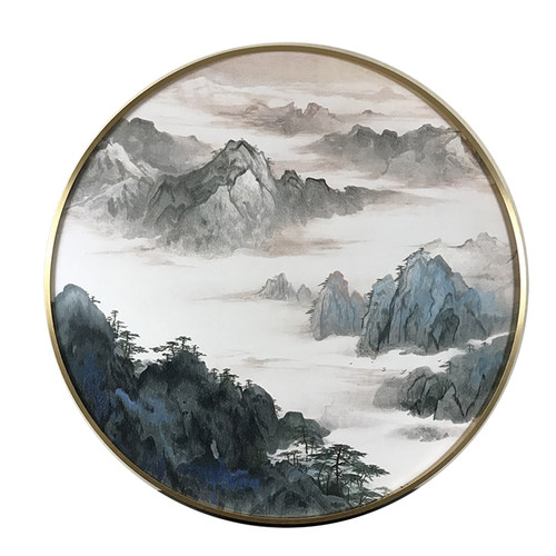 苏绣圆形直径80CM新中式玄关客厅单面绣成品挂画手工刺绣山水花鸟 - 图3