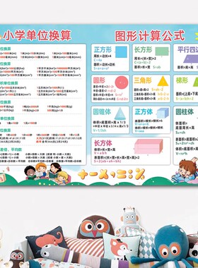 小学生一至六年级数学常用公式大全表挂图单位换算知识点墙壁贴纸