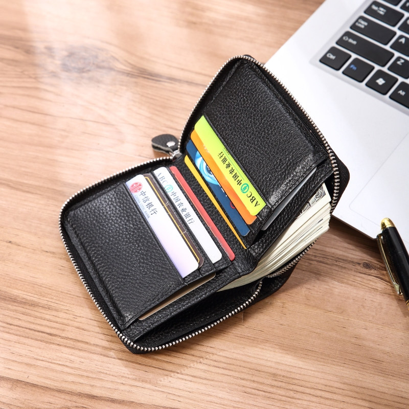 真皮拉链男短款多功能防盗牛皮钱夹 yapisces钱包