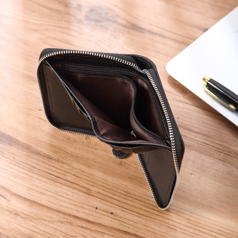 真皮拉链男短款多功能防盗牛皮钱夹 yapisces钱包