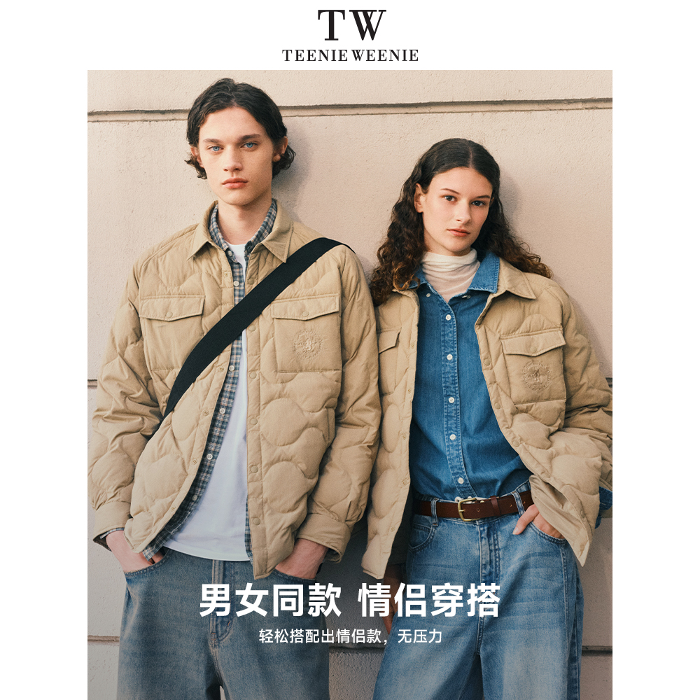 TeenieWeenie小熊男装宽松轻量休闲90绒三防通勤保暖衬衫羽绒服冬