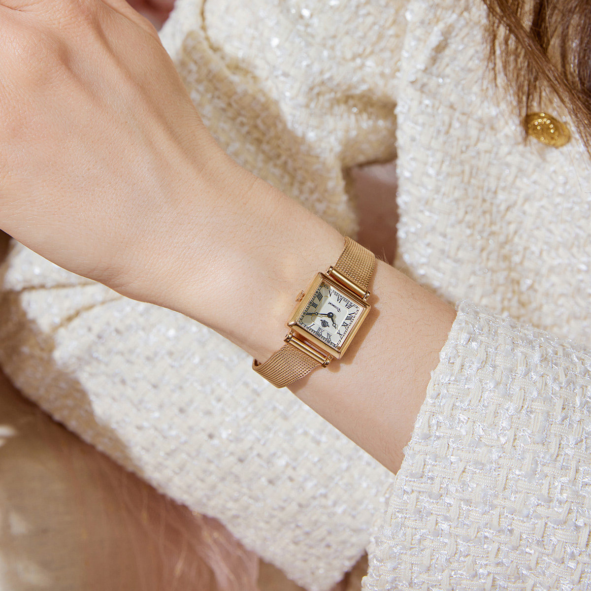 【限量秒杀】Rosemont瑞士玫瑰金属复古气质方形细表带手表女,淘宝优惠券,粉丝福利购,淘宝优惠卷