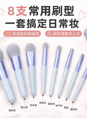 马卡龙4色8支新手便携化妆刷套装