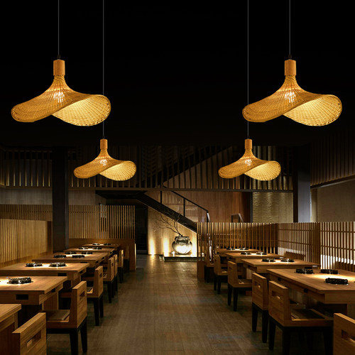 竹编吊灯竹艺禅意茶室中式餐厅民宿日式藤编灯笼复古创意艺术灯罩 - 图1